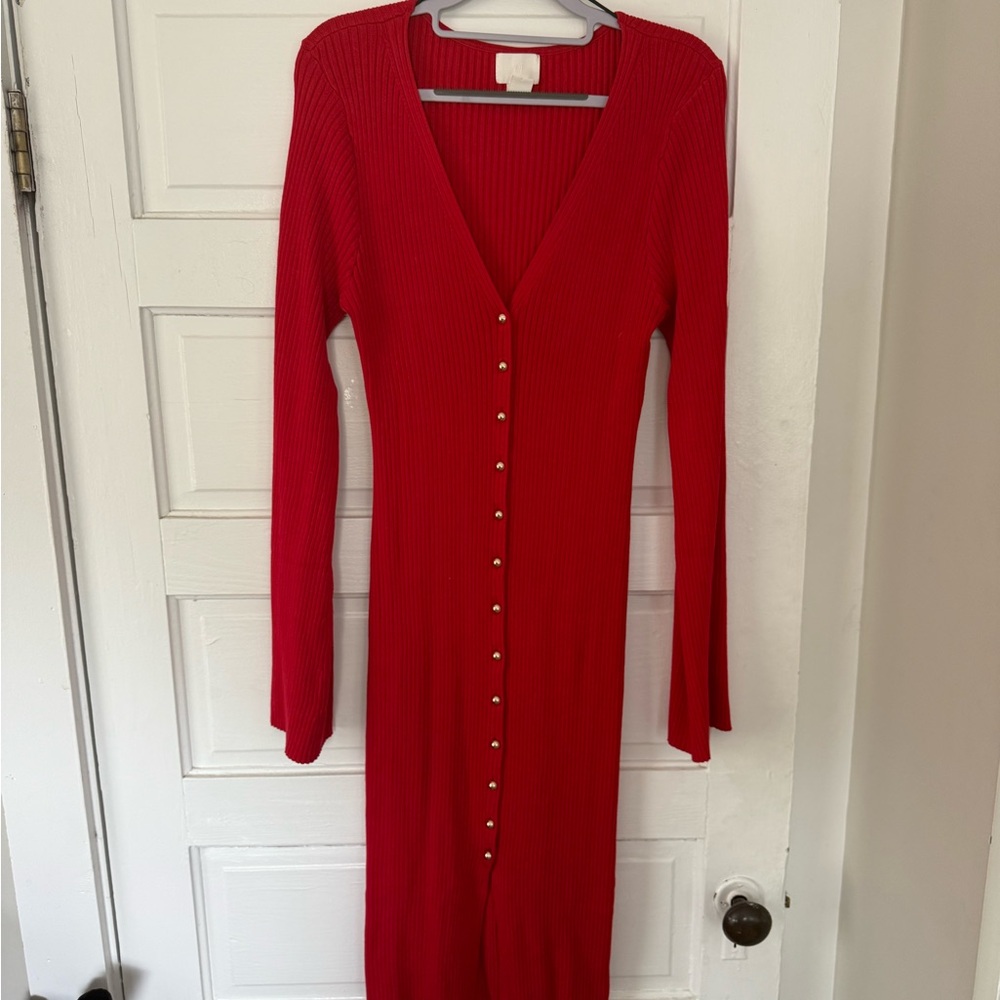H&M Red Buttoned Sheath Dress